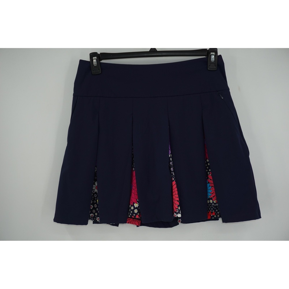 Kinona Skort Blue Pleated Golf Floral Lining Pockets Athletic Women's Medium